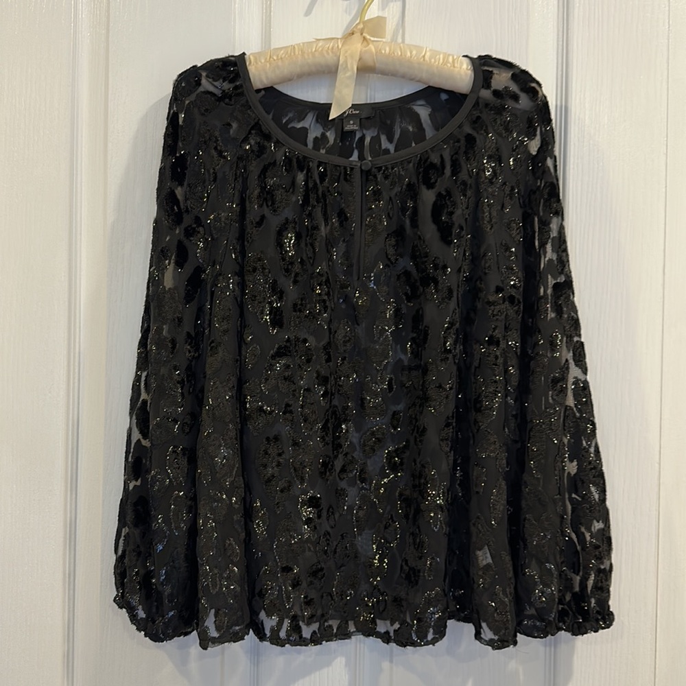 J.Crew sheer black leopard top, Size small